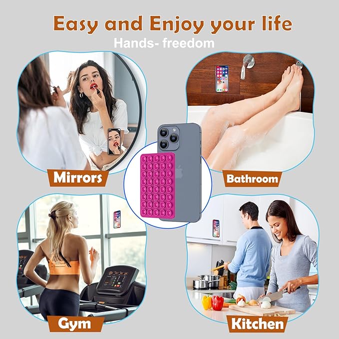 2PACK Silicone Double Sided Suction Phone Case Mount, Detachable Hands Free & Strong Grip Holder for Selfies & Videos, Compatible iPhone Android (Rose Red, 2Pack 40 Suction Cups)