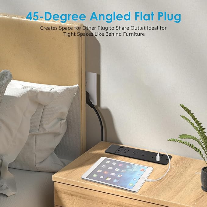 HHSOET 8 Outlet Recessed Power Strip, 30W Fast Charging Furniture Power Outlet USB C, Flush Mount Surge Protection Socket with 4 USB-A and 4 USB-C, 10ft Power Cord. (Black)