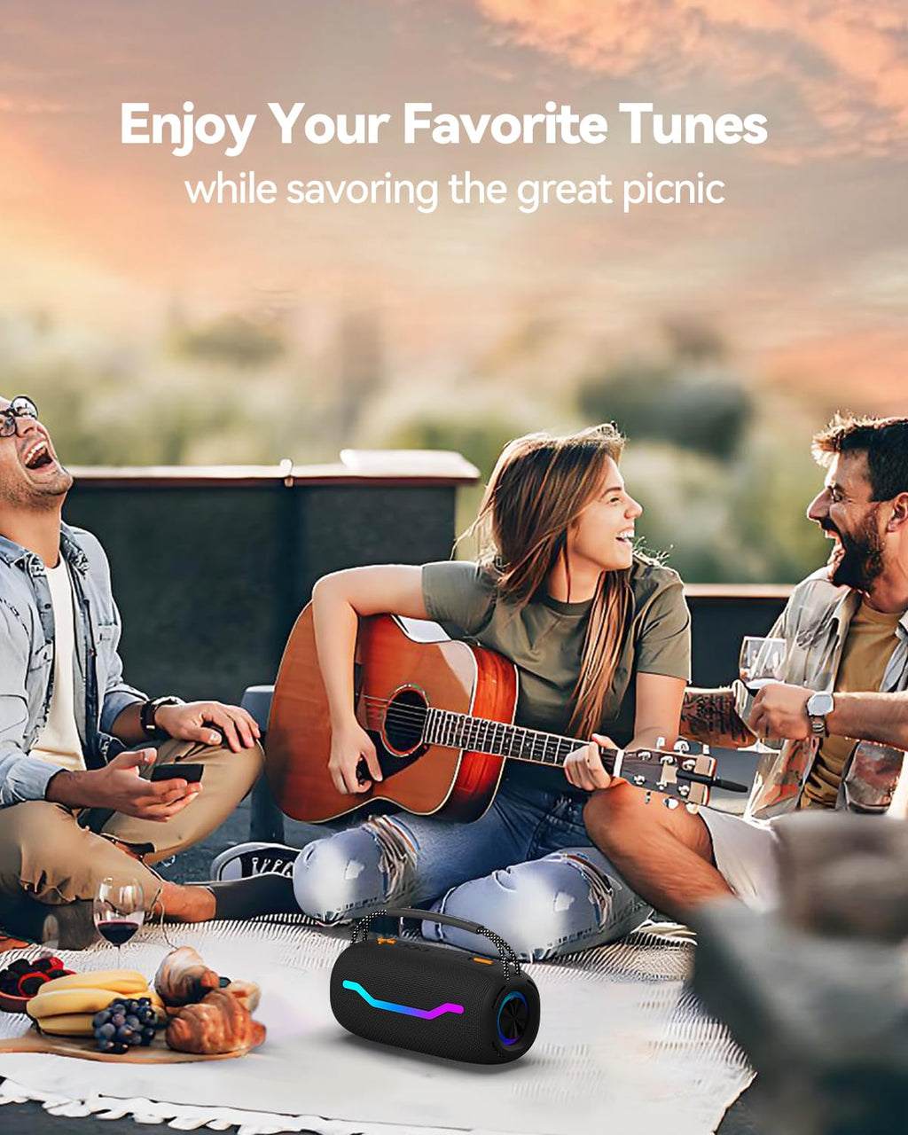 PUREMIC Portable Bluetooth Speaker with Light, Waterproof Karaoke Machine for Adults & Kids, Loud Sound and Deep Bass, Up to 8H Playtime, Support Bluetooth/AUX/USB for Home, Party, Outdoor and Travel