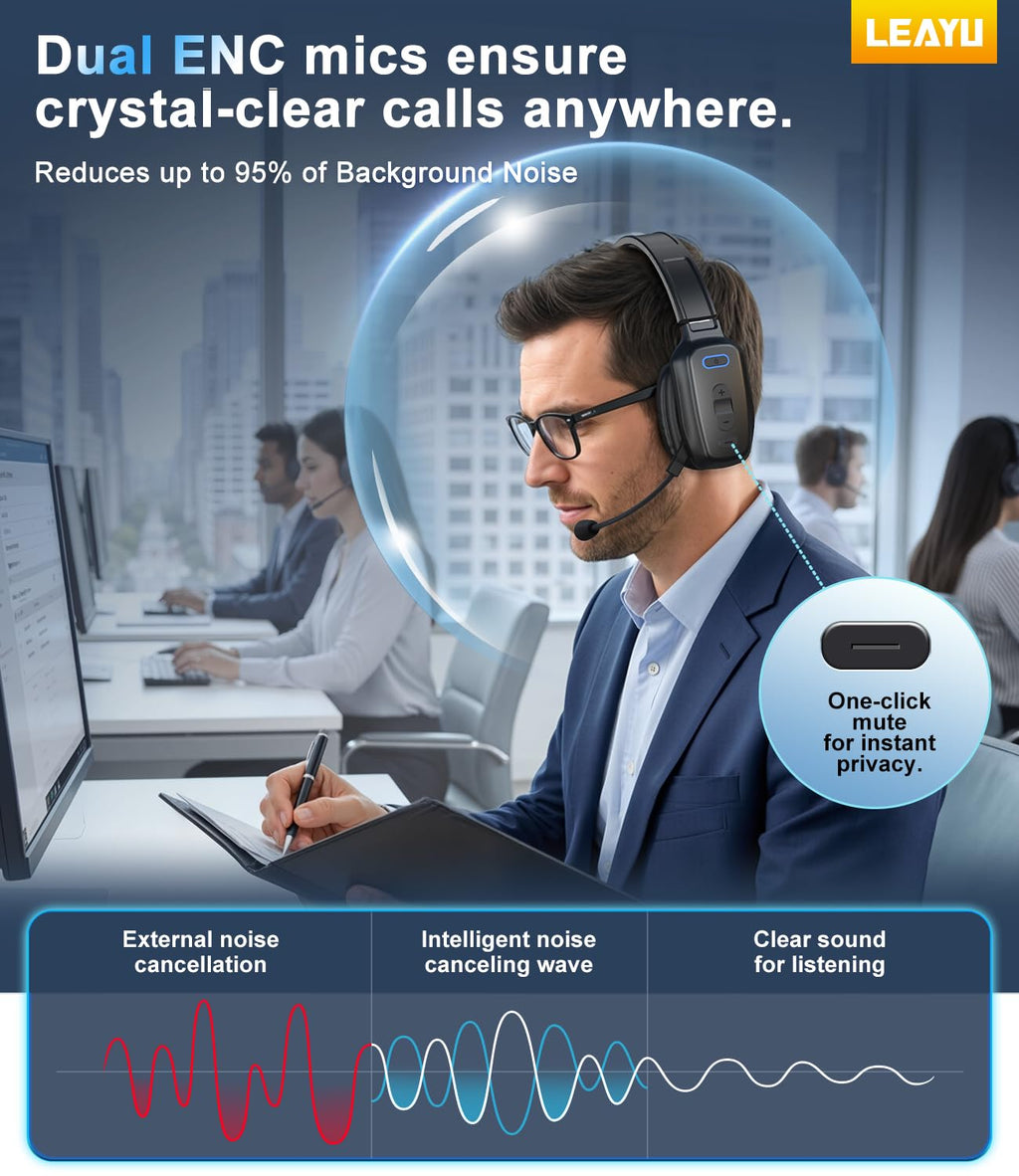 Trucker Bluetooth Headset, 60-Hour AI Noise-Canceling Mic for Driving