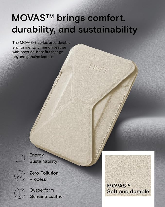 MOFT Magnetic Wallet Stand Compatible with iPhone 16/15/14/13/12 Series, Angle Adjustment & Magsafe Compatible MOVAS Phone Stand, Beach White