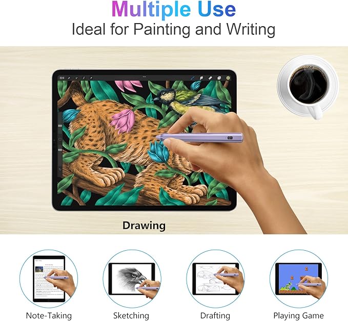 Stylus Pen for iPad 2018-2023 with Palm Rejection, Active Pencil for iPad 10th/9th/8th/7th/6th Generation, for iPad Pro 11/12.9 inch, for iPad Air 5th/4th/3th Gen, for iPad Mini 6th/5th Gen(Purple)