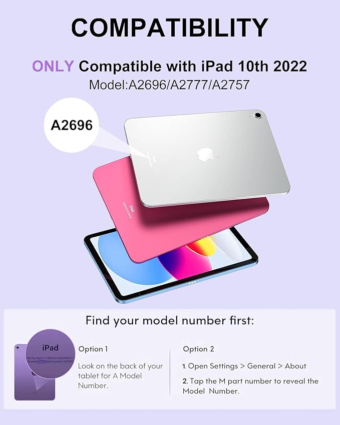 D DINGRICH Keyboard Case for iPad 10th Generation(10.9", 2022), Rechargeable Detachable Wireless BT Keyboard, Smart Folio Protective Cover with Pencil Holder for 10.9 inch Apple iPad 10th Gen, Purple