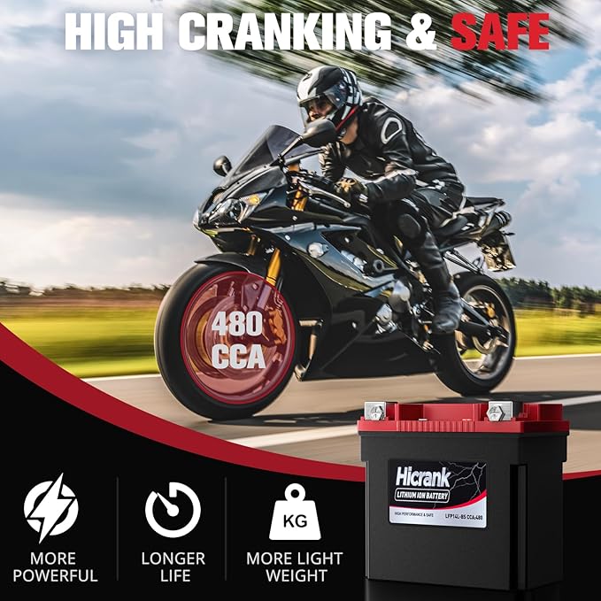 YTX14L-BS (GYZ16HL) Lithium 12V 8Ah 480CCA LiFePO4 Motorcycle Battery, Powersports Battery for Honda KTM Yamaha Harely, Fit ATV, UTV, Scooter, Motocross, 4 Wheeler, Quad, Riding Lawn Mower