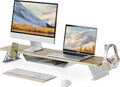 Fenge Dual Monitor Stand, Wooden Desk Shelf with Headphone & Phone Holder