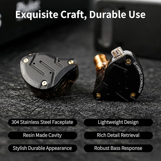 KZ ZS10 Pro in Ear Monitor, IEM Earbuds Headphone, Gaming Earbuds with 4BA and 1DD Drivers, KZ HiFi IEM Earphone Upgraded ZS10 with Detachable 0.75mm 2 Pin 6N OFC Cable (Black No Mic)