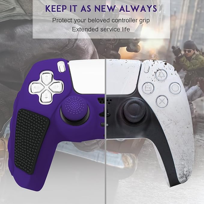 SIKEMAY Anti-Slip PS5 Controller Skin, Soft Thicken Non-Slip Silicone Gel Protective Cover Case for PlayStation 5, 2 Pack with 8 x Thumb Grip Caps