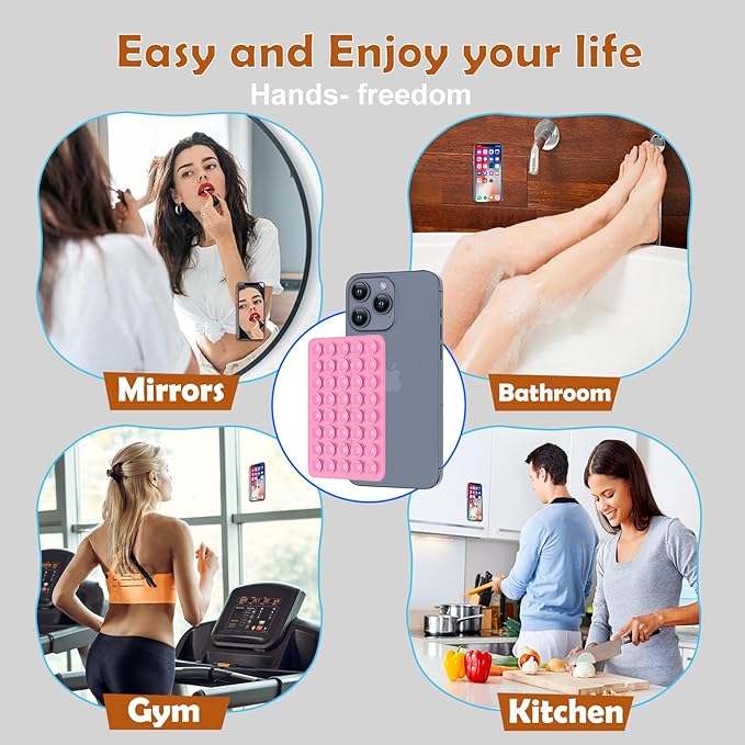 2PACK Silicone Double Sided Suction Phone Case Mount, Detachable Hands Free & Strong Grip Holder for Selfies & Videos, Compatible iPhone Android (2Pack Pink, 40 Suction Cups)