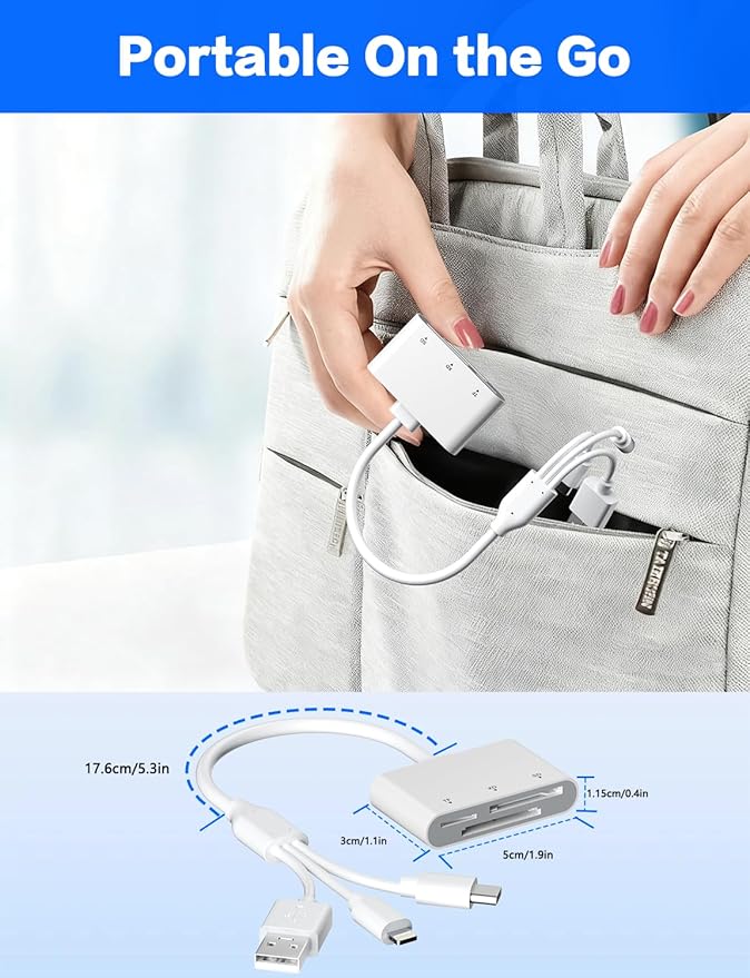 XD/TF/SD to iPhone Adapter Reader with USB-C, USB-A, Lightning - 3in1 SD MicroSD xD-Picture Card Reader, OTG Adapter SD Card Adapter for Smartphone/iPhone 17/16/15/14/13/iPad/PC/Android/Macbook/Camera