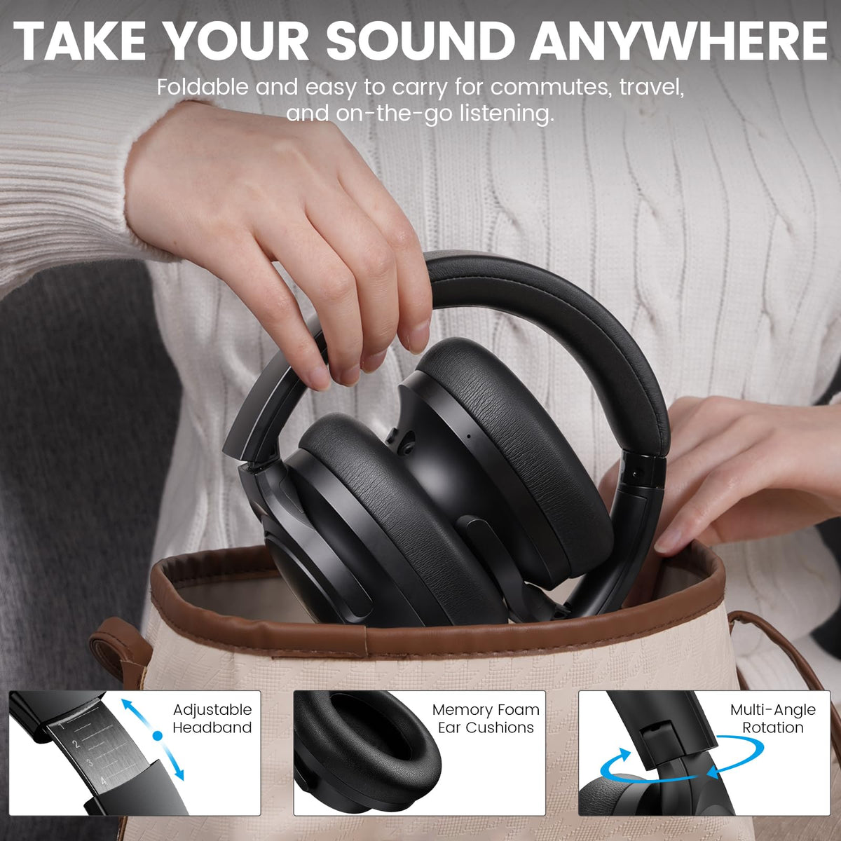 1Mii Y8+ Noise Cancelling Headphones for Gaming, Airplane & Travel, Black