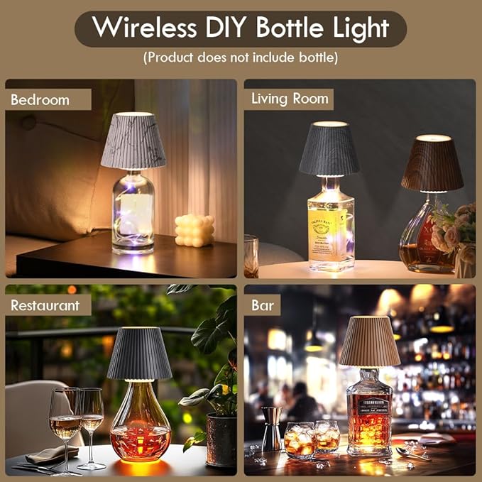 WILIT Wireless Lamp Shades for Table Lamps, 3-Level Brightness Wine Bottle Lights, Cool Desk Lamps for Bar Decor, Wine Lamp with RGB Lights, Touch Lamp Cordless, House Warming Gifts, White Desk Lamp
