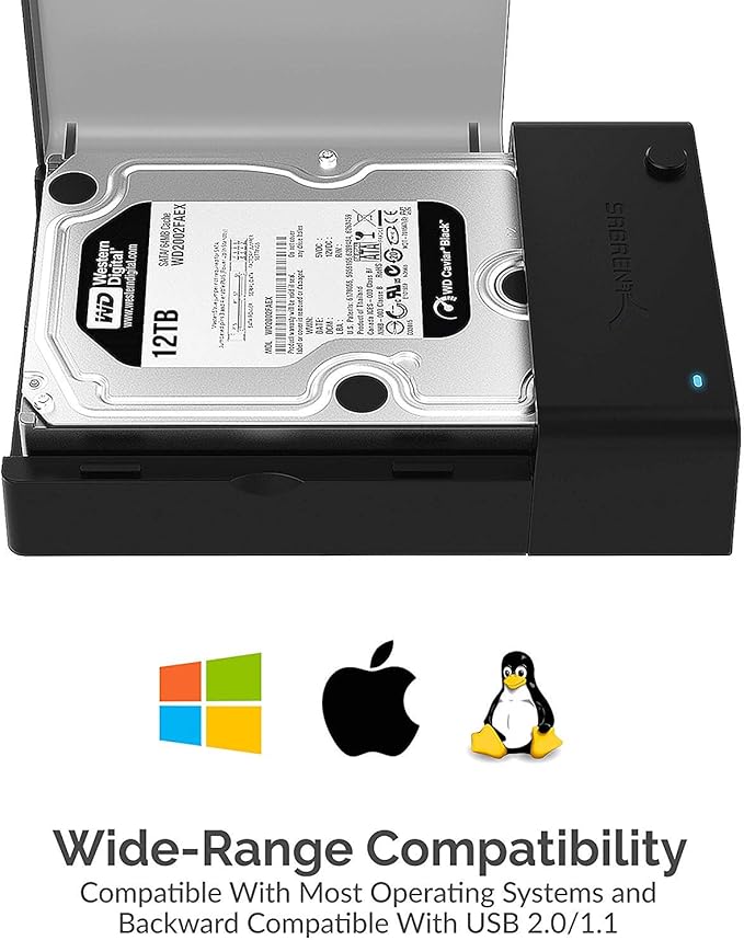 SABRENT USB 3.0 to SATA External Hard Drive Lay Flat Docking Station with Built in Cooling Fan for 2.5 or 3.5in HDD, SSD [Support UASP and 22TB] (EC-DFFN)
