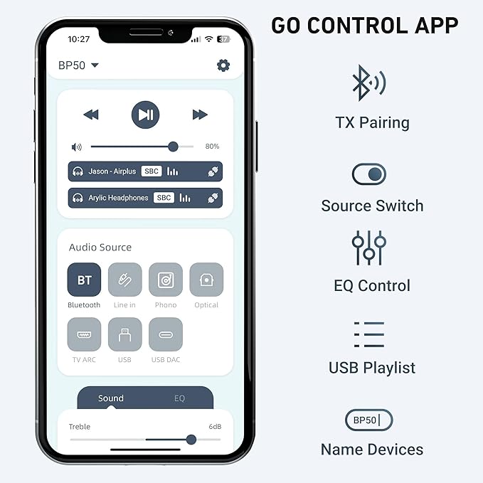 Arylic BP50 Bluetooth 5.2 aptX Home Audio Preamplifier with HDMI ARC, Phono Input and GO Control APP Audio Adapter with DAC, RCA outputs for AV Receiver.