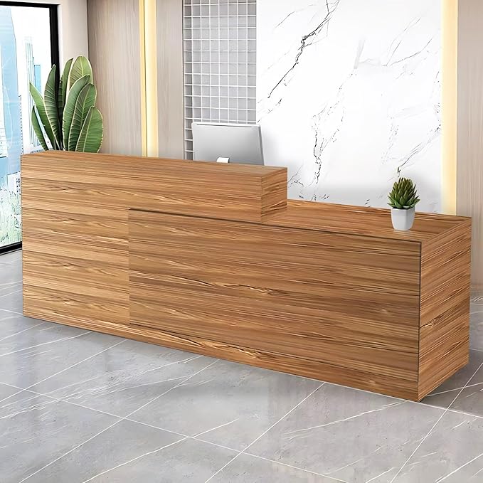 Reception Desk with Counter Modern Checkout Counter with Lockable Drawer Keyboard Tray Receptionist Desk for Office Salon Reception Table I Right 79inch/200cm