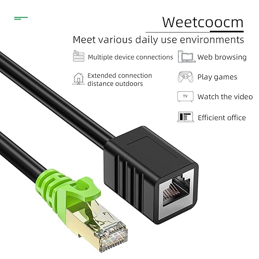 Ethernet Extension Cable 1.5ft, Network Cat6a Extension Patch Cable RJ45 Cords Shielded Male to Female Connector (1.5FT)