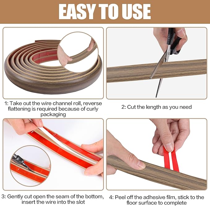 Floor Cord Cover Self Adhesive Cord Hider,3.3FT Cable Management, Extension Strip Protector for Wires, Prevent Cable Trips for Offices, Gyms, Exhibitions Cavity:0.51"(W) x0.3(H) Woodsmokedbrown