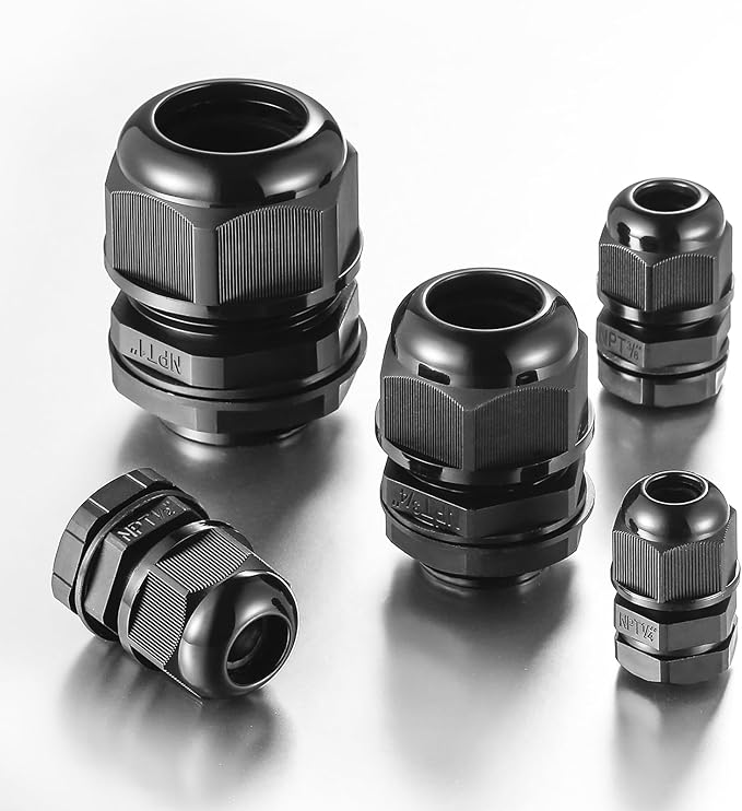4 PCS 3/4"(12.5-18mm) NPT Nylon Cable Gland Joints with Gaskets, IP68 Adjustable Lock Nut Strain Relief Cord Grip Waterproof Cable Glands - UL Listed and RoHS Compliant