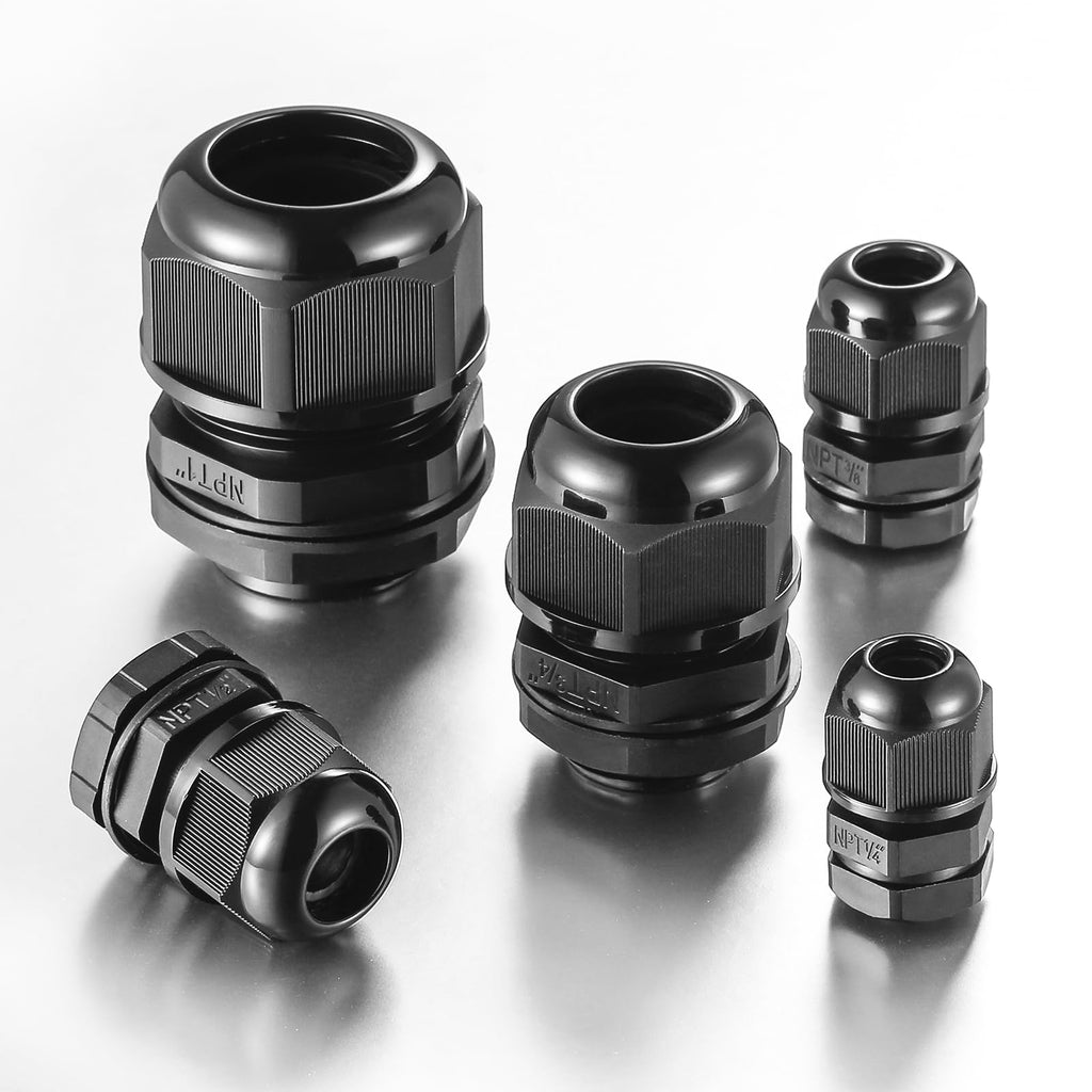 RTHIEAI 50 PCS 1/4"(4-8mm) NPT Nylon Cable Gland Joints with Gaskets, IP68 Adjustable Lock Nut Strain Relief Cord Grip Waterproof Cable Glands - UL Listed and RoHS Compliant