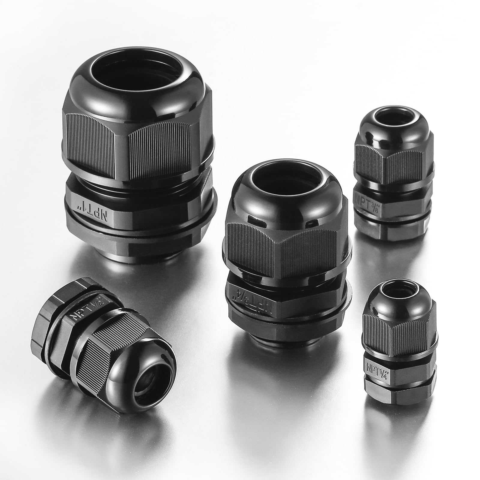 RTHIEAI 25 PCS 1"(17-25mm) NPT Nylon Cable Gland Joints with Gaskets, IP68 Adjustable Lock Nut Strain Relief Cord Grip Waterproof Cable Glands - UL Listed and RoHS Compliant