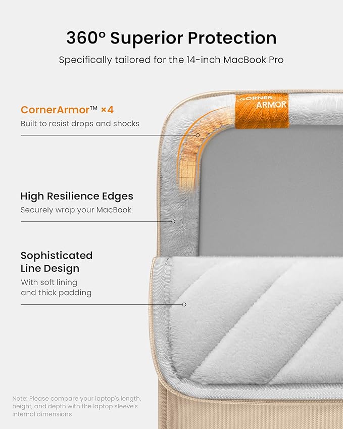 tomtoc 360° Protective Laptop Sleeve for 14-inch MacBook Pro M5 Pro/Max