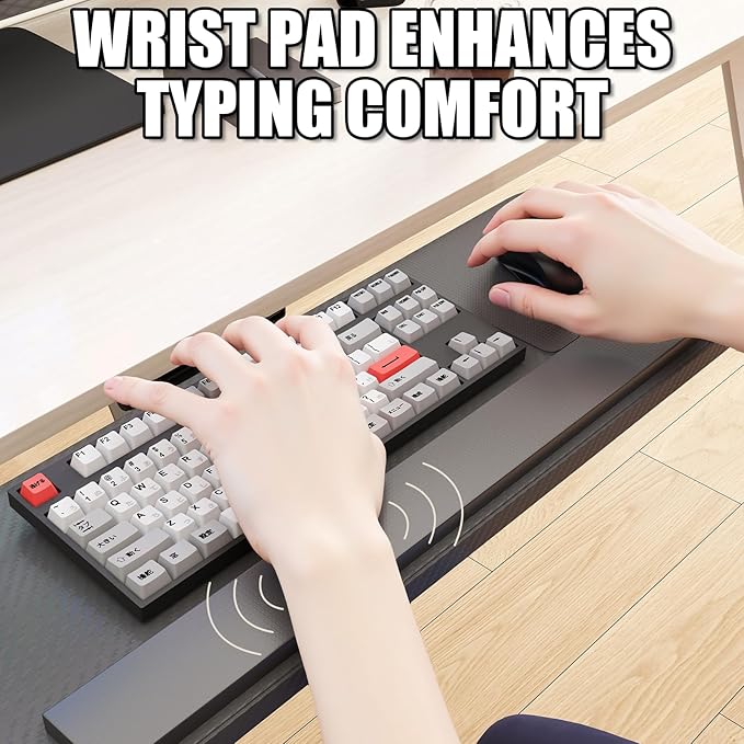 yeshine Under Desk Keyboard Tray Slide Out, Height Adjustable Computer Keyboard & Mouse Platform Tray, 360° Swivel & 30° Tilt Up and Down, Ergonomic Keyboard Tray Under Desk Slide, Black, 25"W x 9.8"D