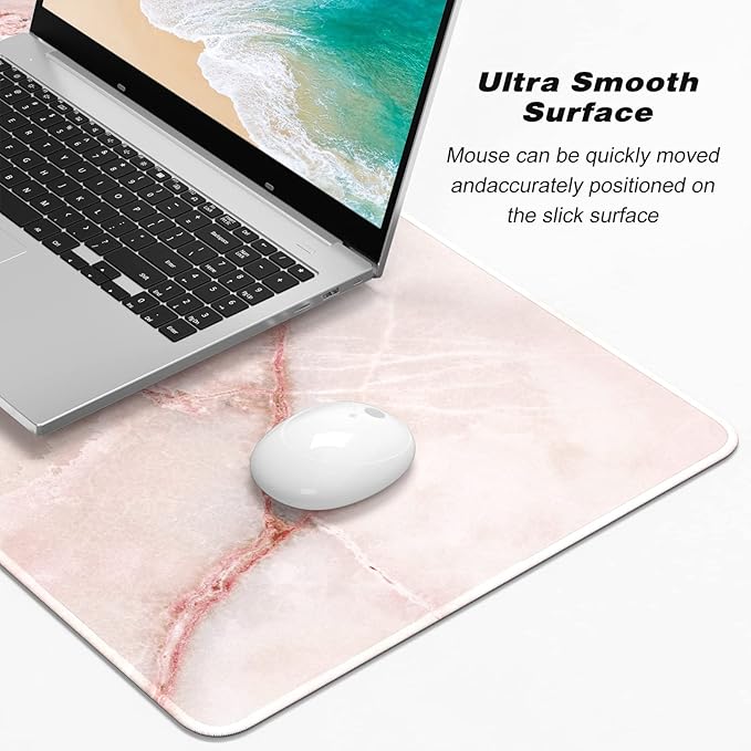 Extended Gaming Mouse Pad, XXL Large Mouse Mat 30 x 14 Inch, Big Computer Keyboard Mousepad, Waterproof Desk Pad with Stitched Edges and Non-Slip Base for Office Gaming, Light Pink Marble