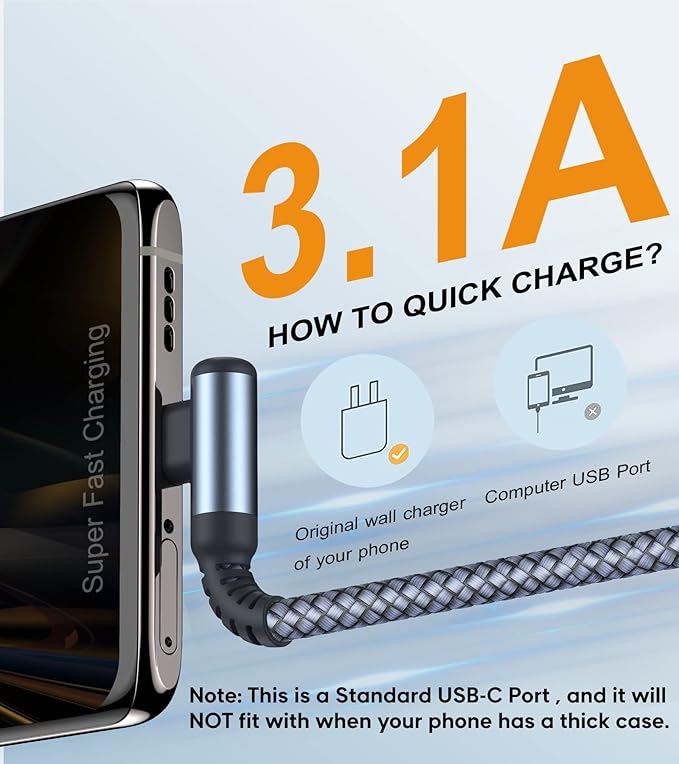 sweguard USB Type C Charger Cable Right Angle [2-Pack,3.3FT] iPhone 16 Charger Braided Cord for iPhone 16 15 Pro Max Plus, Samsung Galaxy S25 S24 S23 S22 S21 S20 S10 S9 A15 Note Flip Pixel LG Moto PS5