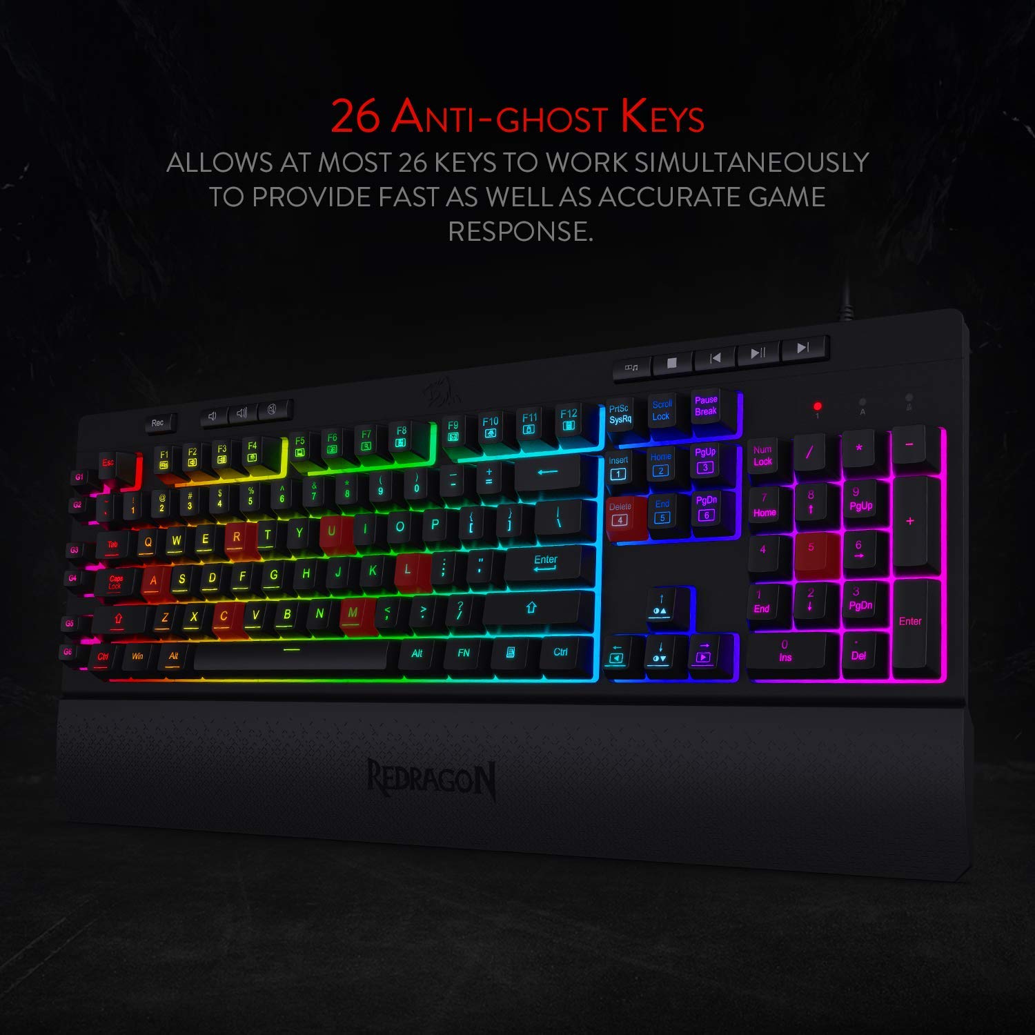 Redragon K512 RGB Membrane Gaming Keyboard, 6 Macro Keys & Easy Media Wheel