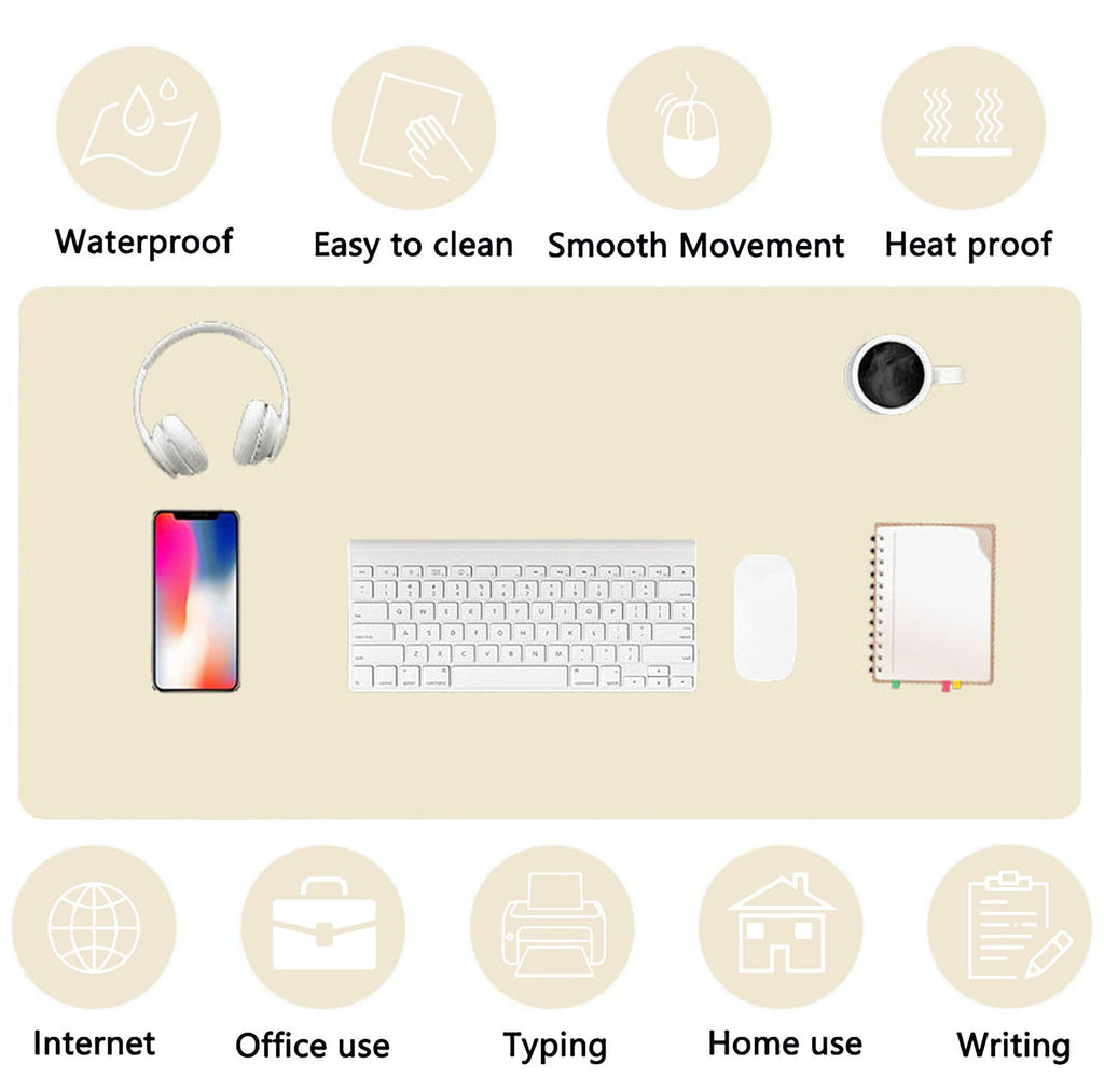 PU Leather Desk Pad Protector Gaming Mouse Pad Non Slip Desk Mat for Keyboard and Mouse Waterproof Desk Writing Pad for Office and Home Desk Accessories(Beige, 47.2 * 17.7)