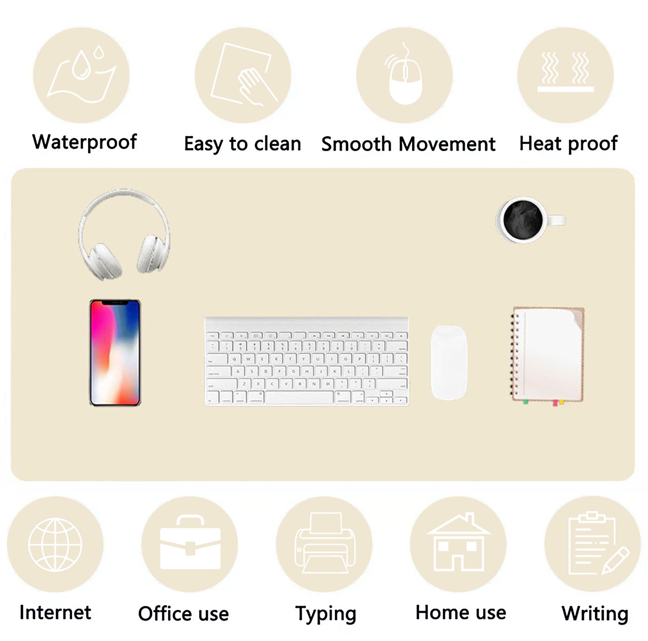 PU Leather Desk Pad Protector Gaming Mouse Pad Non Slip Desk Mat for Keyboard and Mouse Waterproof Desk Writing Pad for Office and Home Desk Accessories(Beige, 47.2 * 17.7)
