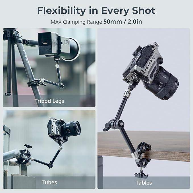 SMALLRIG Magic Arm Crab Claw Clamp, with Anti-Deflection Retractable Pin, 1.5kg Load Capacity for GoPro/for Insta360 / for DJI Action/for DSLR/for Light/for Monitor/for Phone- 5312
