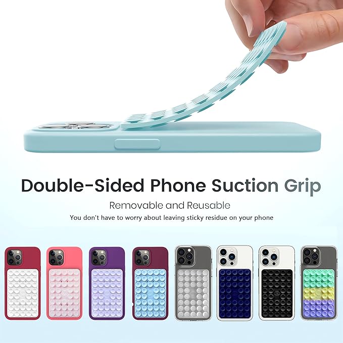 Silicone Double-Sided Suction Phone Grip Detachable Mount - Car Dashboard/Shower Phone Holder, Hands-Free For Selfies & Videos, ASMR- iphone & Android Compatible (Large, White+Colorful Stripes)