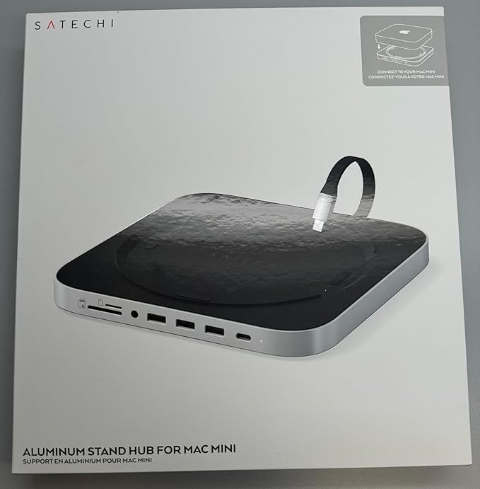 Satechi USB C Hub, Type-C Aluminum Stand & Hub, USB-C Data Port, Micro/SD Card Readers, USB 3.0 & Headphone Jack Port, for Mac mini M2/M1 (Not Compatible with M4) - Silver