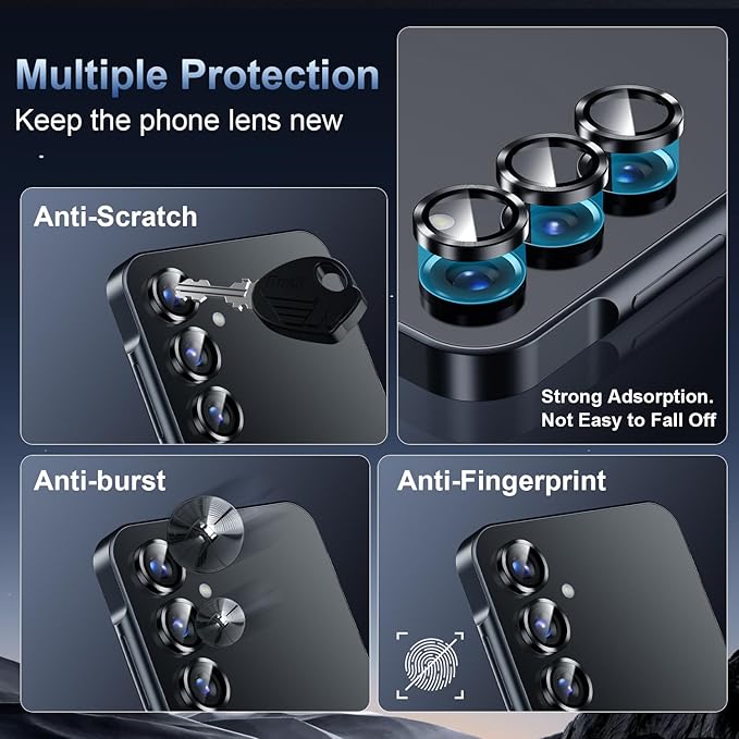 Korecase for Galaxy S25 Plus Camera Lens Protector, 9H Tempered Glass Anti Scratch Camera Screen Protector Shockproof Film Shcokproof Metal Ring Lens Protecor for Galaxy S25+Plus (Black)