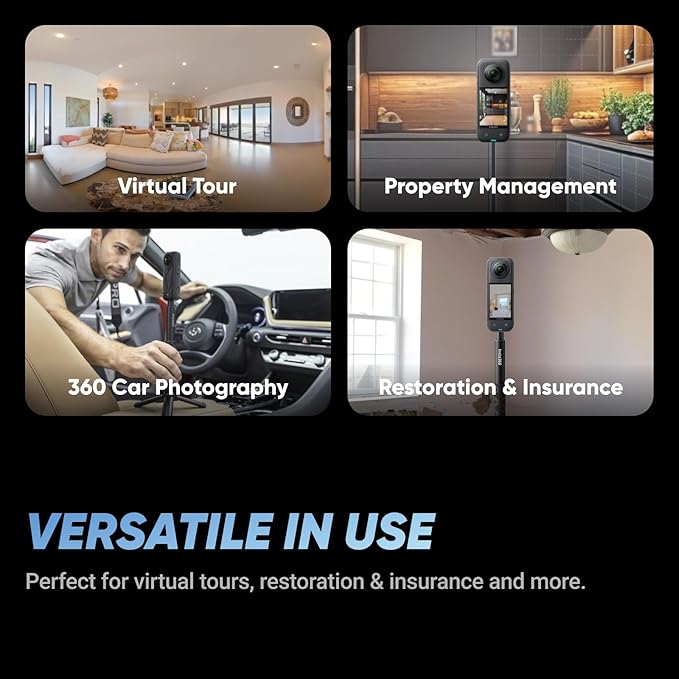 Insta360 X5 Virtual Tour Bundle - Waterproof 8K 360° Action Camera, Leading Low Light, Invisible Selfie Stick Effect, Rugged and Replaceable Lens, 3-Hour Battery, Built-in Wind Guard, Stabilization