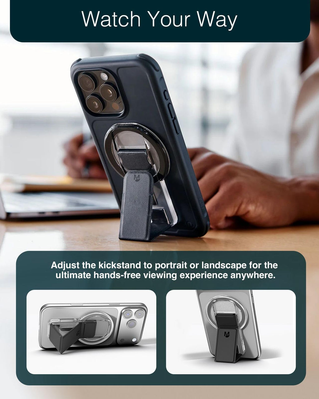 CLCKR for MagSafe Phone Grip Stand, Magnetic Phone Holder with Kickstand