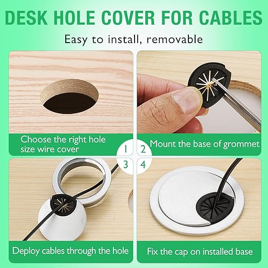 10 Pcs Desk Grommet 2-3/8" / 60 mm, Desk Cord Hole Cover, Cable Grommet ABS Plastic, Desk Hole Grommet for Home & Office Pc, Detachable Cable Cord Organizer-Silver Sand