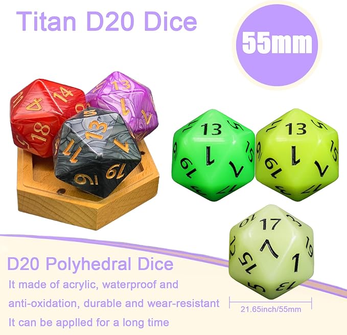 20 Sided DND Dice,D20 Giant Polyhedral Dice,55mm Titan Large Pearl Color D20 Dice,20 Sided Cube D&D Dice Set for Dungeons and Dragons, RPG, MTG Table Games(Black-Pearl Series)