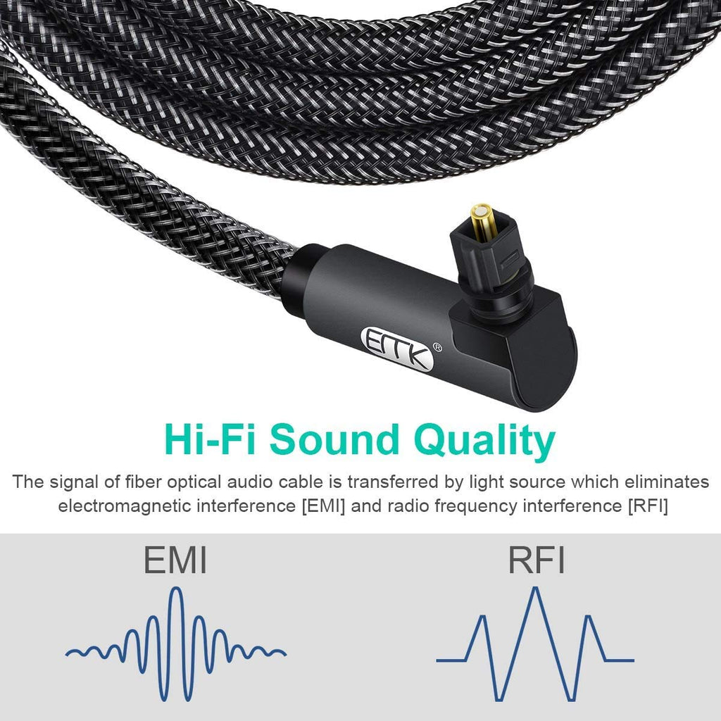 EMK 90 Degree Toslink Optical Cable 360 Degree Free-Rotating Plug Fiber Optic Cable S/PDIF Toslink Male to Male for Home Theater, Sound Bar, TV, PS4, Xbox,Grey (3.3ft/1m)