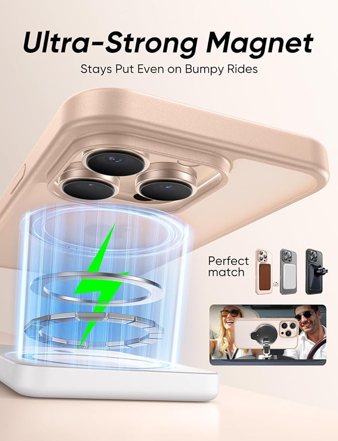 MAGIC JOHN 360° Rotatable Magnetic Invisible Stand for iPhone 16 Pro Case [Camera Control Button] [Compatible with MagSafe] 16FT Shockproof for iPhone 16 Pro Case with Kickstand, Rose Gold