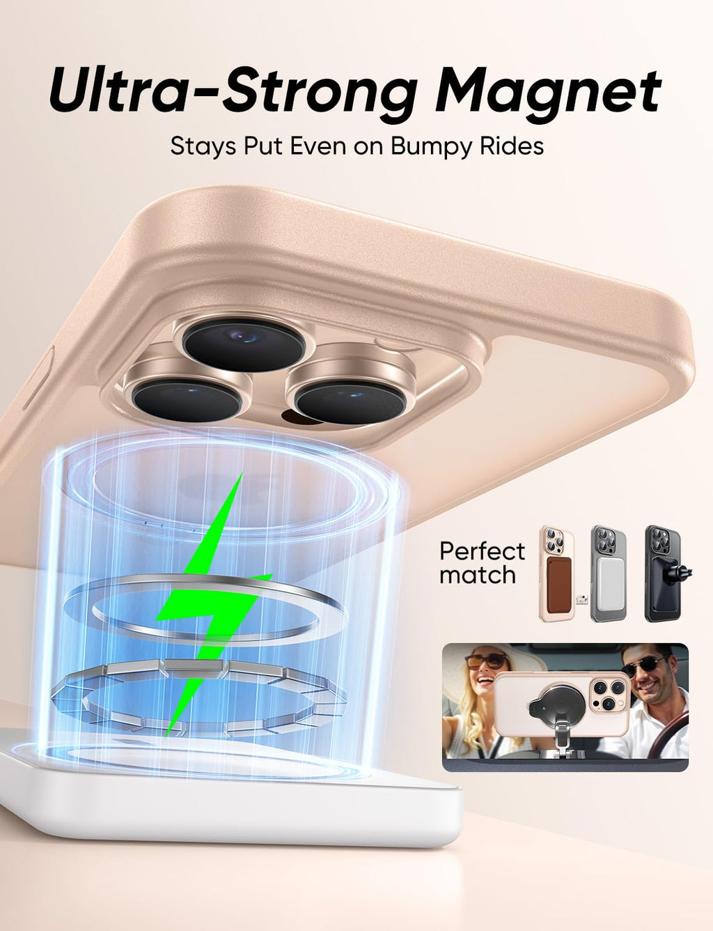MAGIC JOHN 360° Rotatable Magnetic Invisible Stand for iPhone 16 Pro Max Case [Camera Control Button] [Compatible with MagSafe] 16FT Shockproof for iPhone 16 Pro Max Case with Kickstand, Rose Gold
