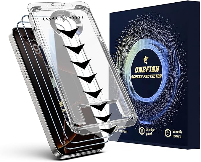 OneFish Screen Protector for Iphone 14Plus/13Pro Max, HD Clarity Tempered Glass Film 9H+ Hardness, with Hassle-Free Installation Frame, Dust-Free Bubble-Free Anti-Fingerprint, 2Pack