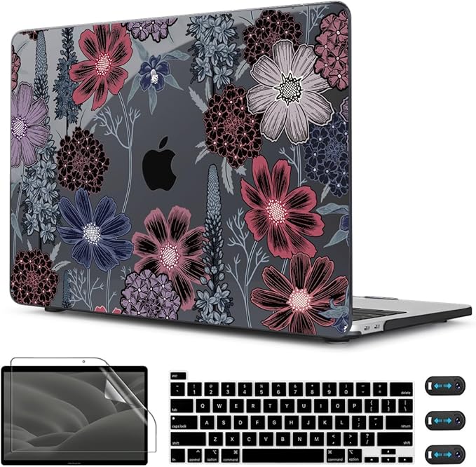 CISSOOK Compatible with MacBook Pro 13 inch Case 2025-2020 A2338 M2 M1 A2251 A2289 with Touch bar, Plastic Hard Shell Case&Keyboard Cover&Screen Protector&Webcam Cover, Texture Flowers