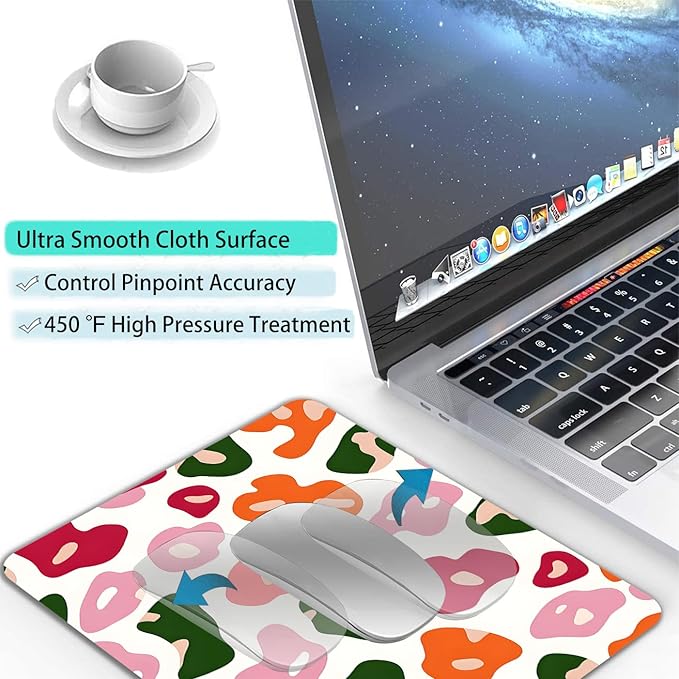Colorful Abstract Leopard Custom Mouse Pad with Non-Slip Rubber, Small Square Design for Wireless Laptop & Computer Mouse Pads for Desk, 9.5 x 7.9 inch Smooth Surface for Gaming & Office
