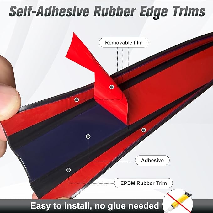 Rubber Edge Trim, 1-3/8 inch Wide U Channel Edge Trim, Big Size U Shaped Trim, Self Adhesive Edge Banding for Plywood, Woods, Doors, Shelf, Cabinet, Countertop, Length 20Ft, Black Gloss Finish