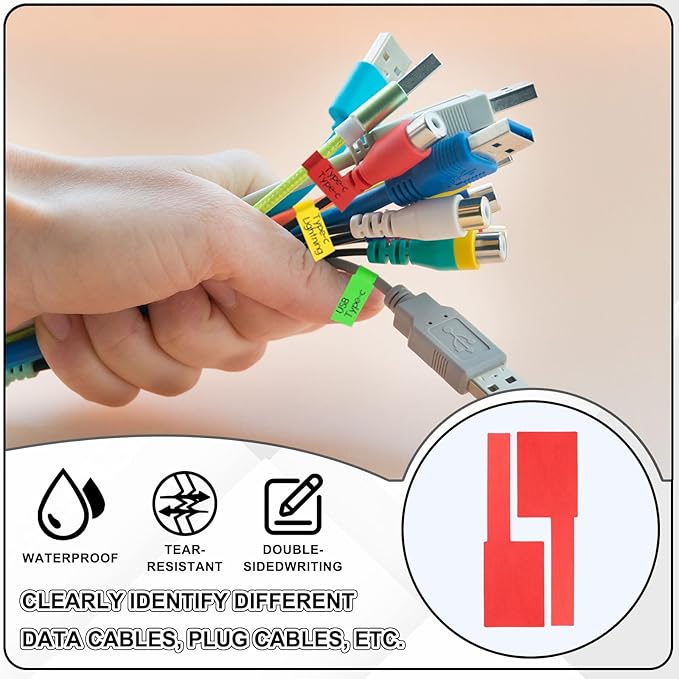uxcell 300 Pcs Cable Labels, Waterproof Wire Cord Labels Tags, Cord Organizer Management Tags for Charger Cable Organizer Wire Markers Printer and Handwriting, Blue