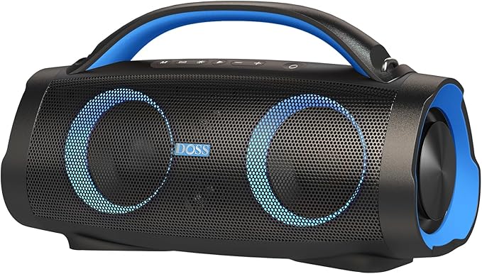 DOSS Extreme Boom Pro Loud Bluetooth Speaker with 100W Stereo Sound, Extra Bass, 20H Playtime, Party-Sync Led Lights, Built-in Power Bank, IPX6 Waterproof for Outdoor, Camping, Travel-Blue