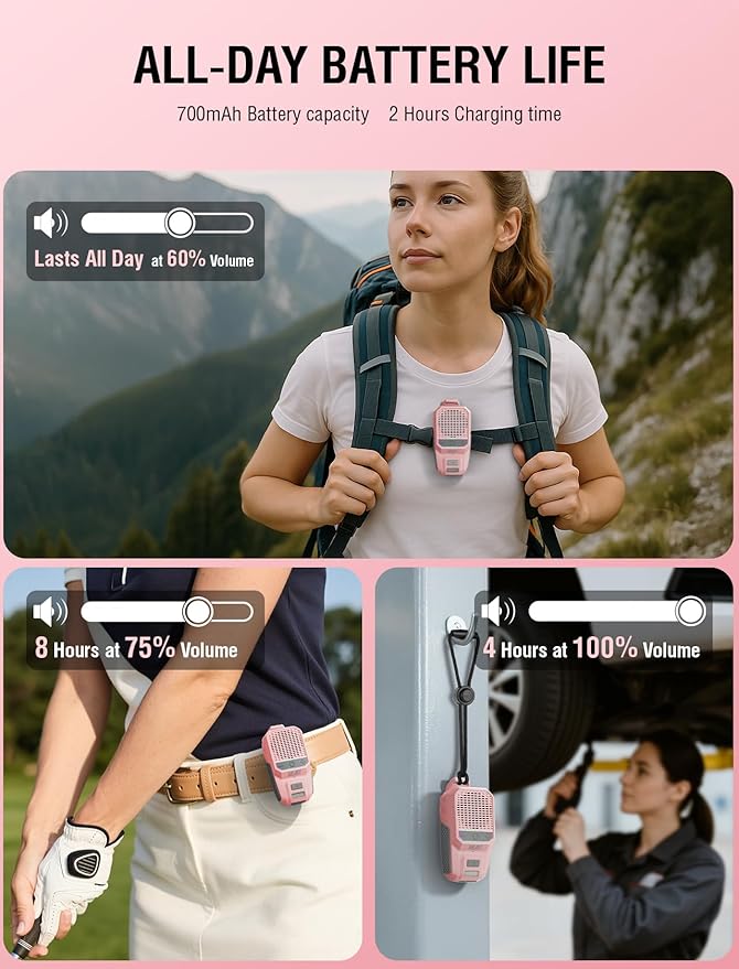 GBEAST Wearable Bluetooth Speaker with RGB, IPX6 Waterproof Clip-On Portable Speaker with 30H Playtime - Built-in Mic Hands-Free for Jobsite/Outdoor/Golf, TWS Portable Speakers（Pink）
