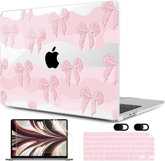 MEEgoodo Case for M4/M3/M2 MacBook Air 13.6 inch Case 2025 2024 2022, Fit Model A3240/A3113/A2681, Laptop Hard Shell with Keyboard Cover Compatible with MacBook Air 13 inch, Melted Bow