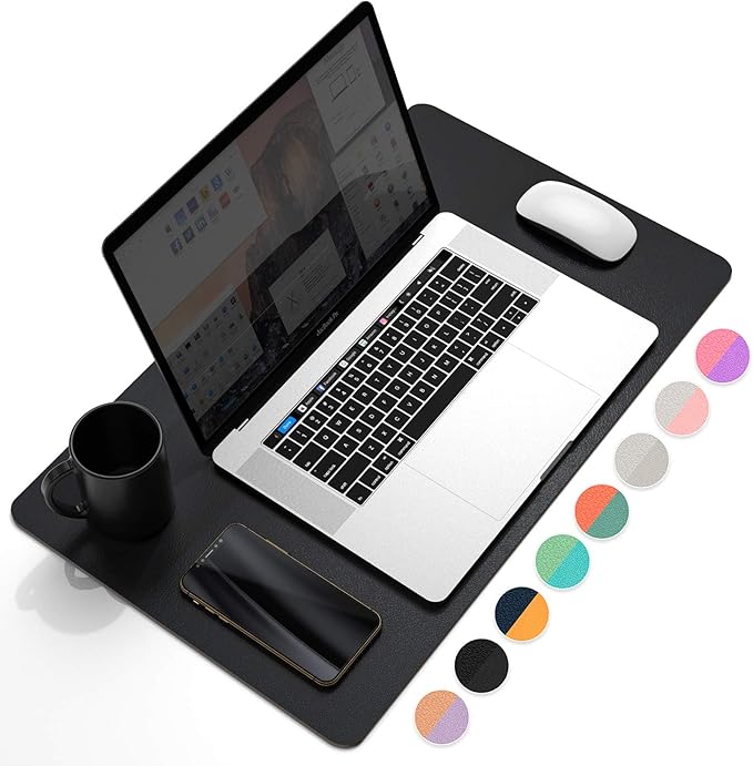 YSAGi Office Desk Pad, Desk Mat, 23.6" x 13.7" Ultra Thin Waterproof PU Leather Desk Blotter, Laptop Leather Desk Pad Protector for Keyboard and Mouse, Dual-Sided Desk Writing Pad for Office(Black)